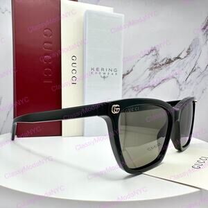 New GUCCI Sunglasses Black Acetate Square Gold Metal Interlocking GG Logo Womens